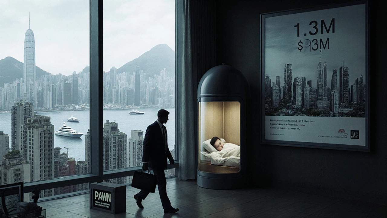 Гонконг: крошечная капсула-квартира рядом с рекламой дома за 1,3 млн долларов.