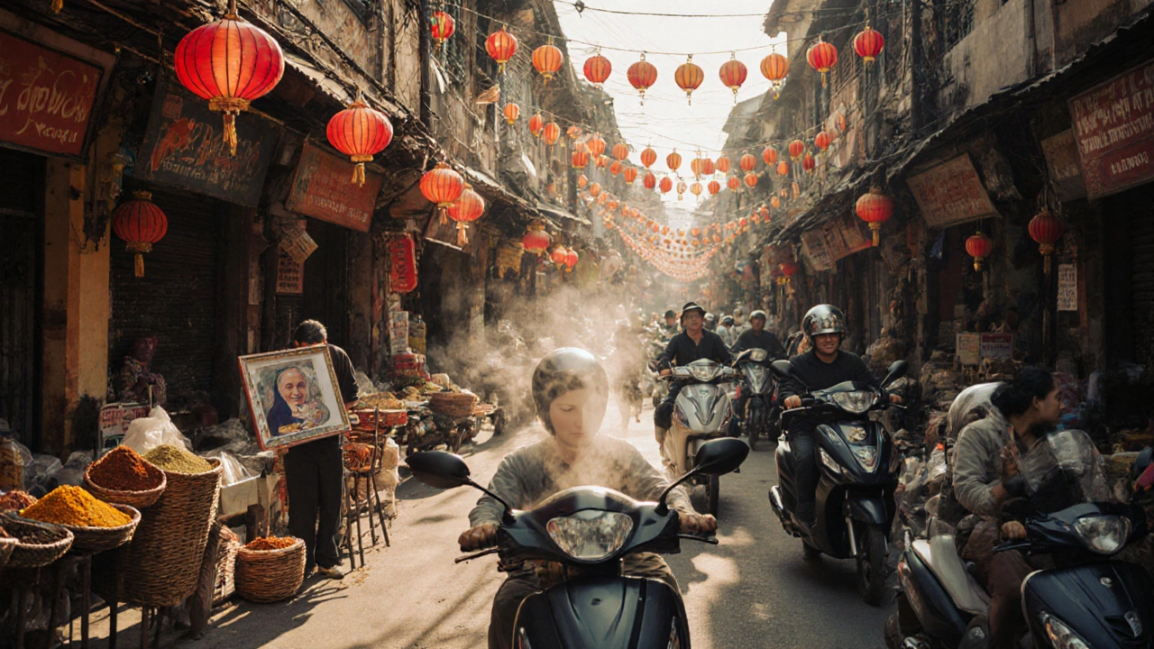 Живая улица Ханоя: мотоциклы, уличный художник, парящие фонарики и аромат фо из котелка.
