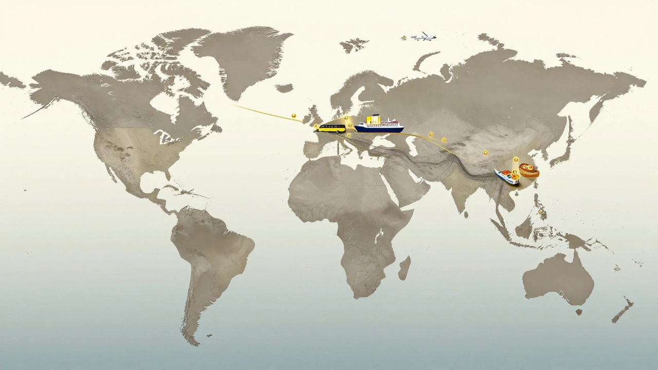 Глобальная карта с двумя маршрутами: бюджетным и роскошным, без текста.
