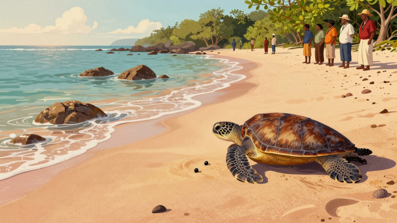 Золотисто-розовый пляж с морской черепахой в Колумбии