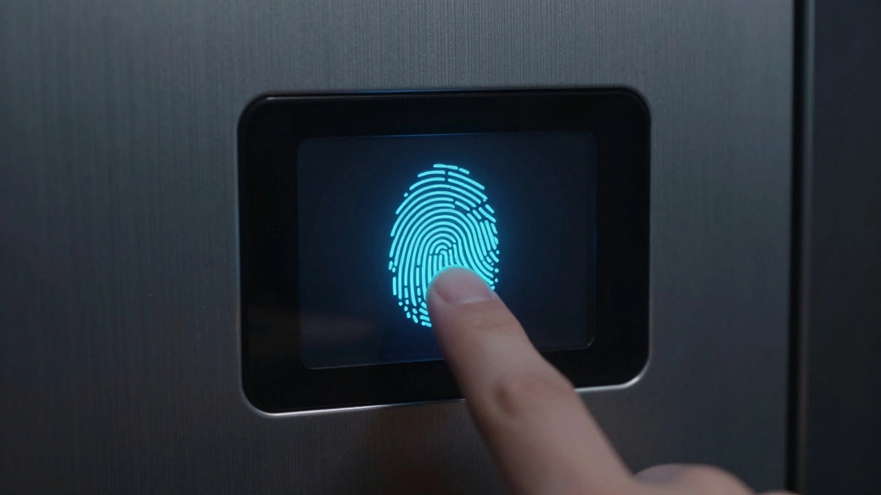 Палец на сканере для проверки биометрических данных