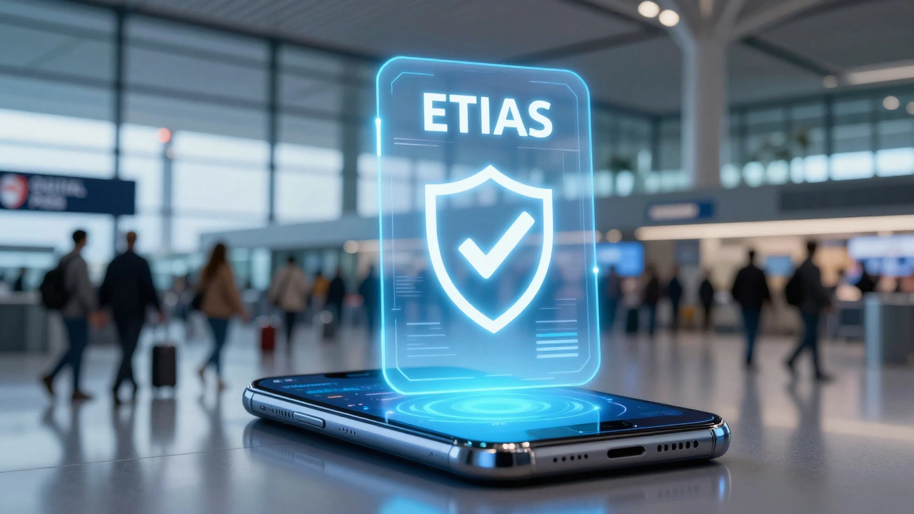 Концептуальное изображение цифрового разрешения ETIAS на экране смартфона