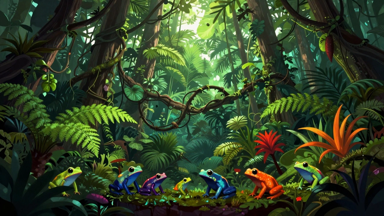 Многоярусное строение тропического леса с экзотическими животными