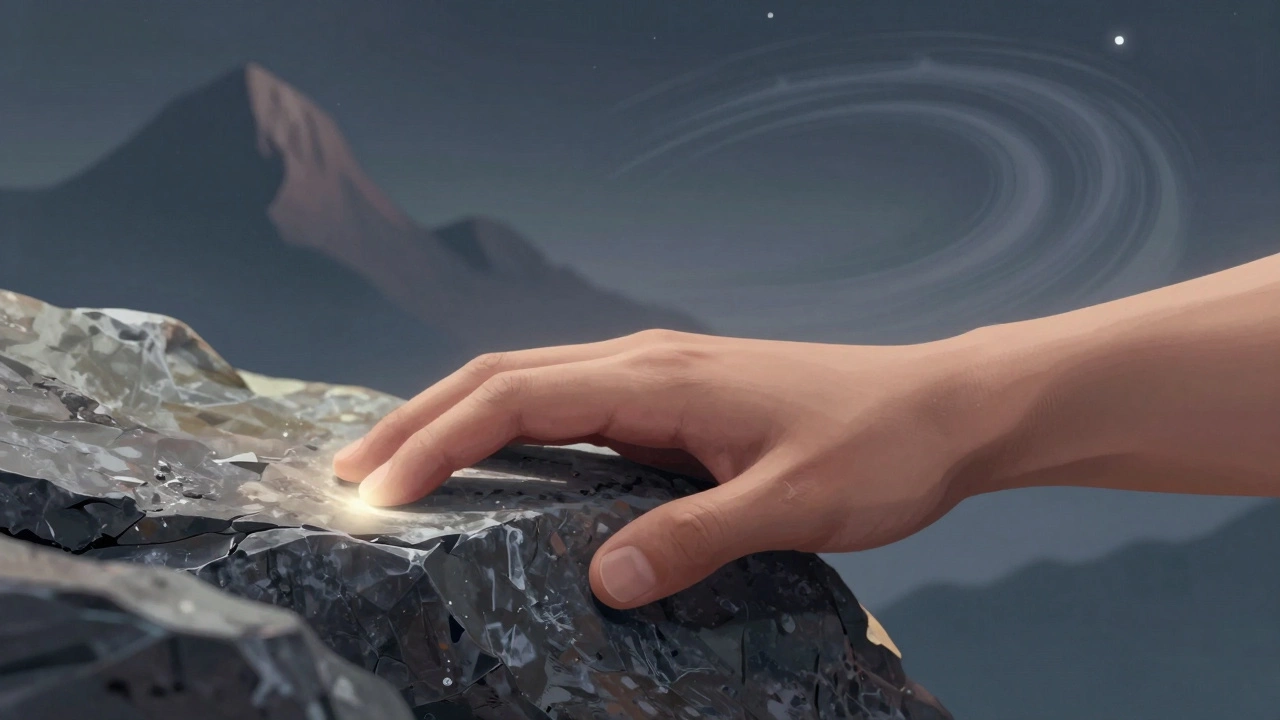 Рука скалолаза, держащаяся за край скалы, на абстрактном горном фоне